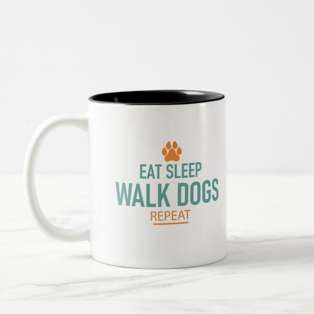 Eat Sleep walk dogs repeat Funny Puppy lover gift Two-Tone Coffee Mug (Left)