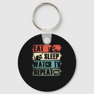 Eat Sleep Watch TV Television Movie Show Gift Key Ring