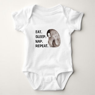Eat Sleep... Watercolor Emperor Baby Penguin   Baby Bodysuit