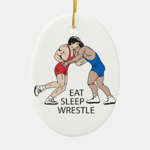 EAT SLEEP WRESTLE CERAMIC TREE DECORATION