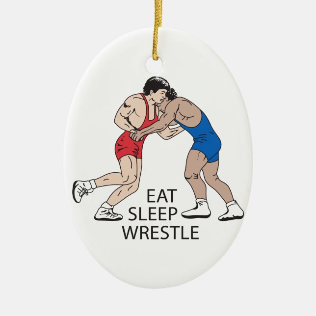 EAT SLEEP WRESTLE CERAMIC TREE DECORATION (Front)