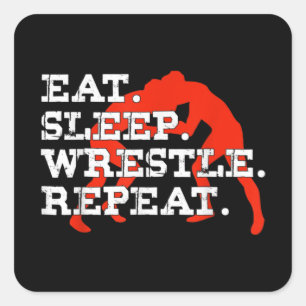 Eat Sleep Wrestle Repeat Funny Wrestling Wrestler Square Sticker