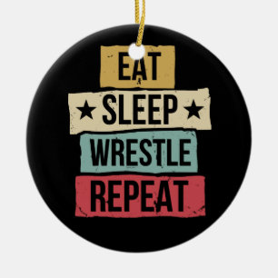 Eat Sleep Wrestle Repeat Wrestling Wrestler Retro Ceramic Tree Decoration