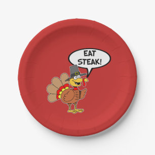 Eat Steak Turkey Pilgrim Hat Thanksgiving Paper Plate