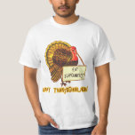 Eat Sufganiyot Funny Thanksgiving Hanukkah Tee<br><div class="desc">Because Hanukkah falls on Thanksgiving in 2013, we created this clever tshirt featuring a Thanksgiving turkey holding a sign that says EAT SUFGANIYOT. (Sufganiyot are jelly doughnuts, symbolic of the Hanukkah miracle of the burning oil lamps in the ancient Holy Temple in Jerusalem.) In tons of styles, sizes and colours...</div>