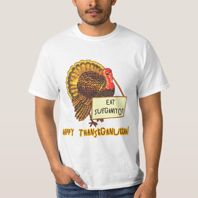 Eat Sufganiyot Funny Thanksgiving Hanukkah Tee (Front)