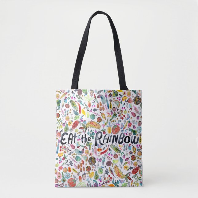 EAT THE RAINBOW colourful fruits veggies watercolo Tote Bag (Front)