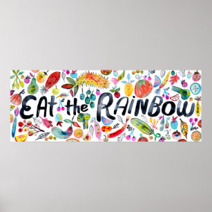 Eat the Rainbow Colourful Watercolor Fruit Veggies Poster