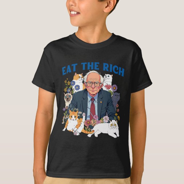 Eat The Rich Bernie Sanders Floral Cat Resist Agai T-Shirt (Front)