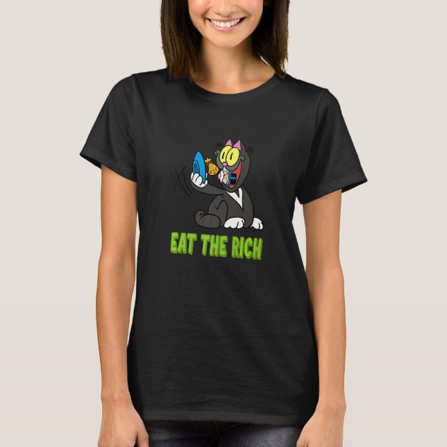 Eat The Rich Cat Capitalism Critic Wealth Tax   T-Shirt (Front)
