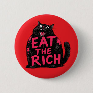Eat The Rich Feral Black Cat Punk Anti Capitalism 6 Cm Round Badge