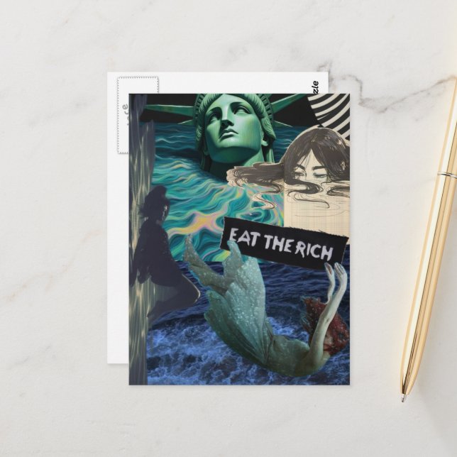 Eat the Rich Mixed Media Collage Women and Liberty Postcard