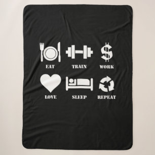 Eat Train Work Love Sleep Repeat Motivational Gym Sherpa Blanket