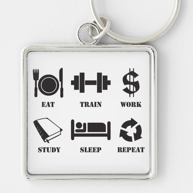 Eat, Train, Work, Study, Sleep, Repeat Key Ring (Front)