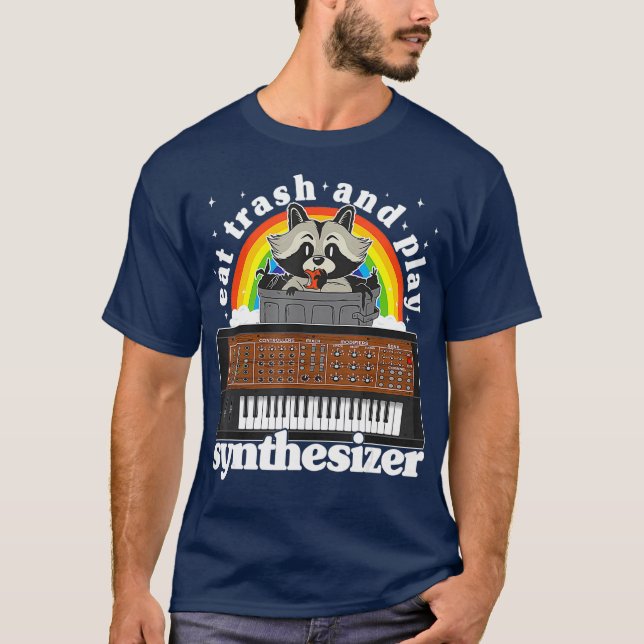 Eat Trash And Play Synthesizer Racoon Analogue T-Shirt (Front)