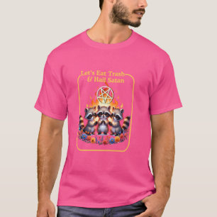 Eat Trash Hail Satan Funny Retro 80s Racoon T-Shirt