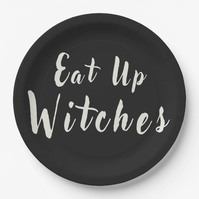 Eat Up Witches Fun Halloween Chic Black  Paper Plate (Front)