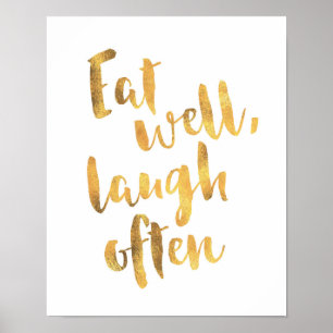 Eat well laugh often gold typographyquote poster