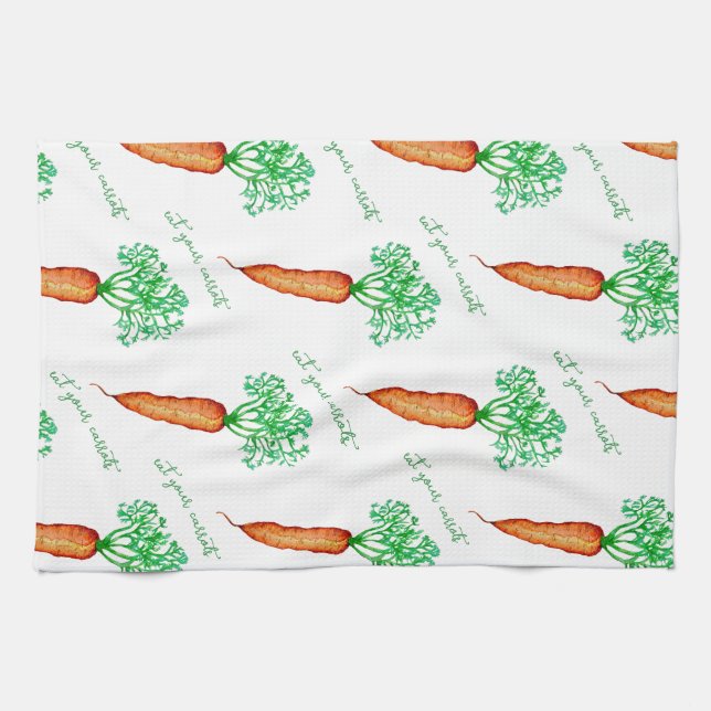 Eat Your Carrots Watercolor  Tea Towel (Horizontal)