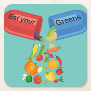 Eat Your Greens Veggie Pill Nutrition Healthy Food Square Paper Coaster