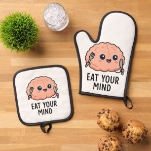 Eat Your Mind Sticker – Cute Brain Oven Mitt & Pot Holder Set