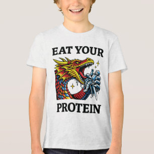 Eat Your Protein – Epic Dragon Eating Knight Tri-Blend Shirt