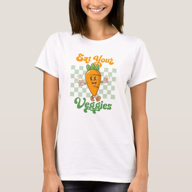 Eat Your Veggies Cute Retro  T-Shirt (Front)