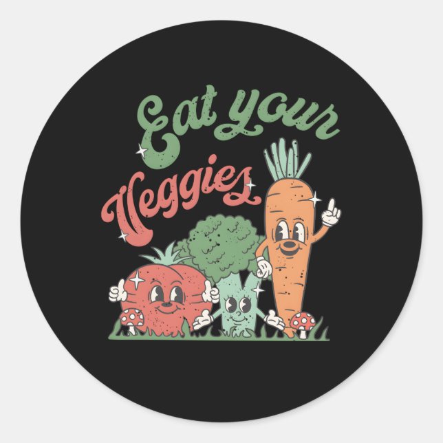 Eat Your Veggies Farmers Market Vegan Vegetarian V Classic Round Sticker (Front)