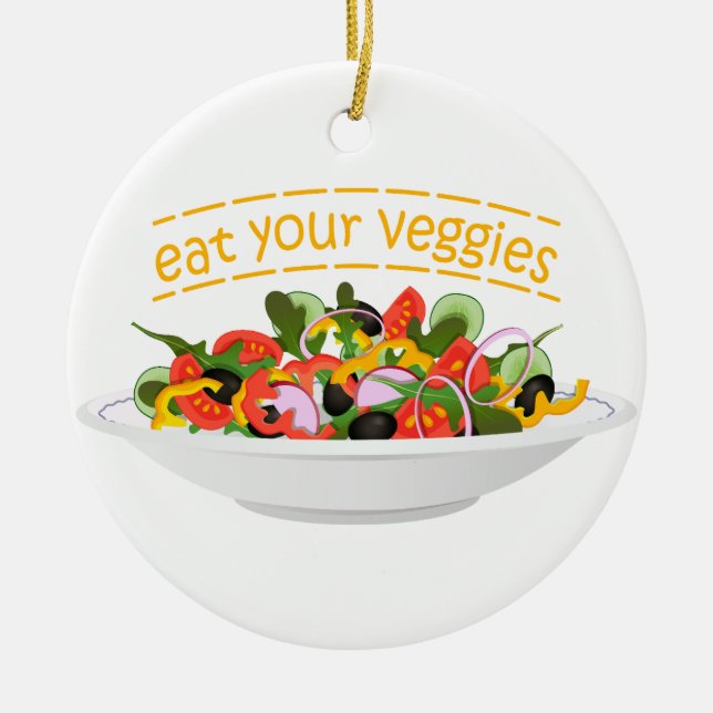 Eat Your Veggies Quote fresh salad mix bowl Ceramic Tree Decoration (Front)