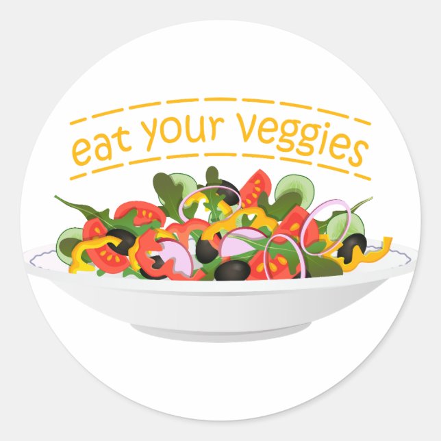 Eat Your Veggies Quote fresh salad mix bowl Classic Round Sticker (Front)