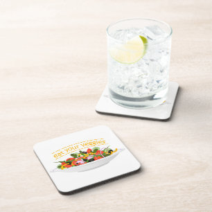Eat Your Veggies Quote fresh salad mix bowl Coaster