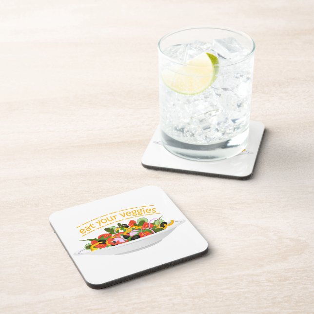 Eat Your Veggies Quote fresh salad mix bowl Coaster (Right Side)