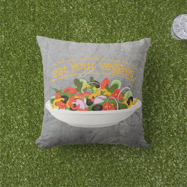 Eat Your Veggies Quote fresh salad mix bowl Cushion (Grass)