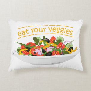 Eat Your Veggies Quote fresh salad mix bowl Decorative Cushion