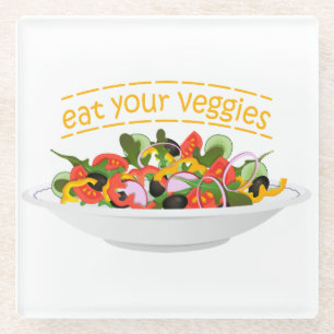 Eat Your Veggies Quote fresh salad mix bowl Glass Coaster