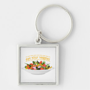 Eat Your Veggies Quote fresh salad mix bowl Key Ring