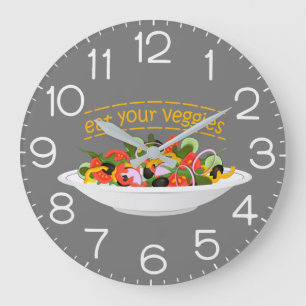 Eat Your Veggies Quote fresh salad mix bowl Large Clock