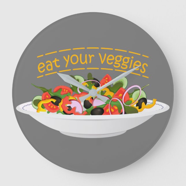 Eat Your Veggies Quote fresh salad mix bowl Large Clock (Front)