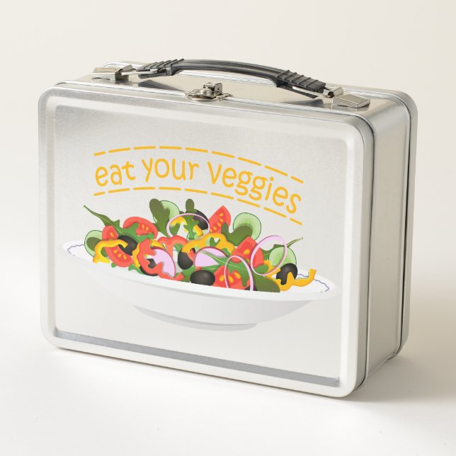 Eat Your Veggies Quote fresh salad mix bowl Metal Lunch Box (Front)