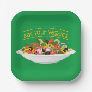 Eat Your Veggies Quote fresh salad mix bowl Paper Plate