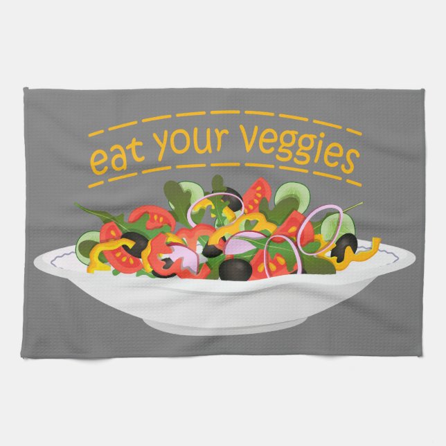 Eat Your Veggies Quote fresh salad mix bowl Tea Towel (Horizontal)