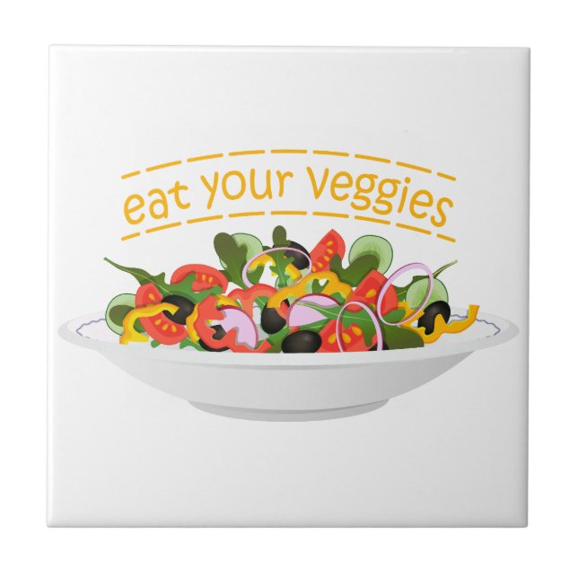 Eat Your Veggies Quote fresh salad mix bowl Tile (Front)