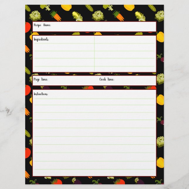 Eat Your Veggies Recipe Sheet (Front)