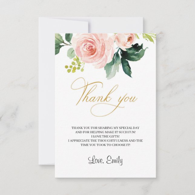 Eathereal pink floral boho pink greenery bridal thank you card (Front)