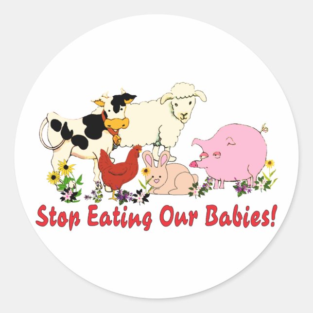 Eating Animal Babies Classic Round Sticker (Front)