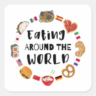 Eating around the world square sticker
