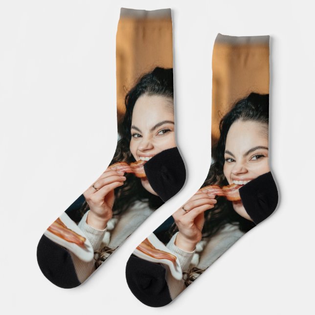Eating Bacon Photo Customize Personalize Socks (Left)