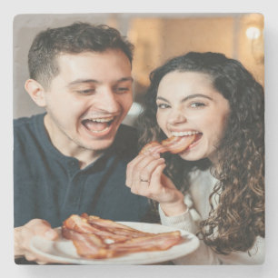 Eating Bacon Photo Customize Personalize Stone Coaster