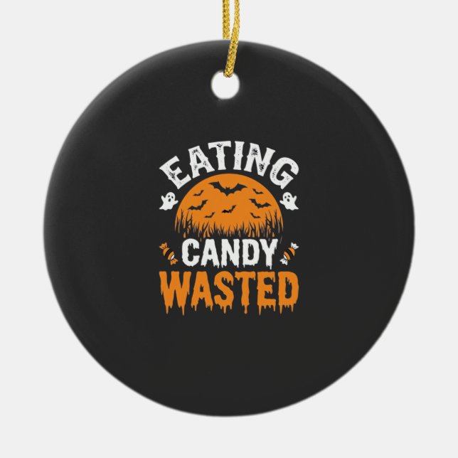 Eating Candy Wasted Halloween Design_1 Ceramic Tree Decoration (Front)