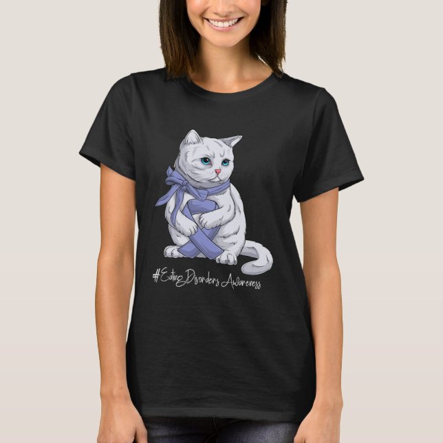 Eating Disorders Awareness Month Orange Ribbon Cat T-Shirt (Front)